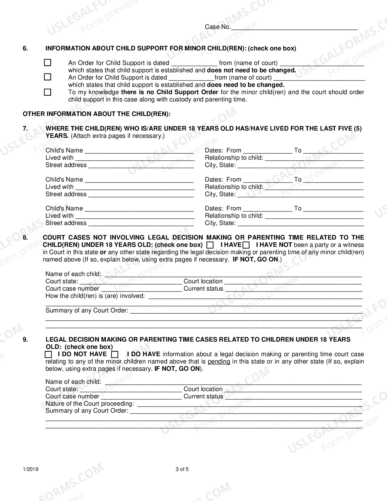 Preview Petition to Establish Legal Decision Making, Parenting Time and Child Support