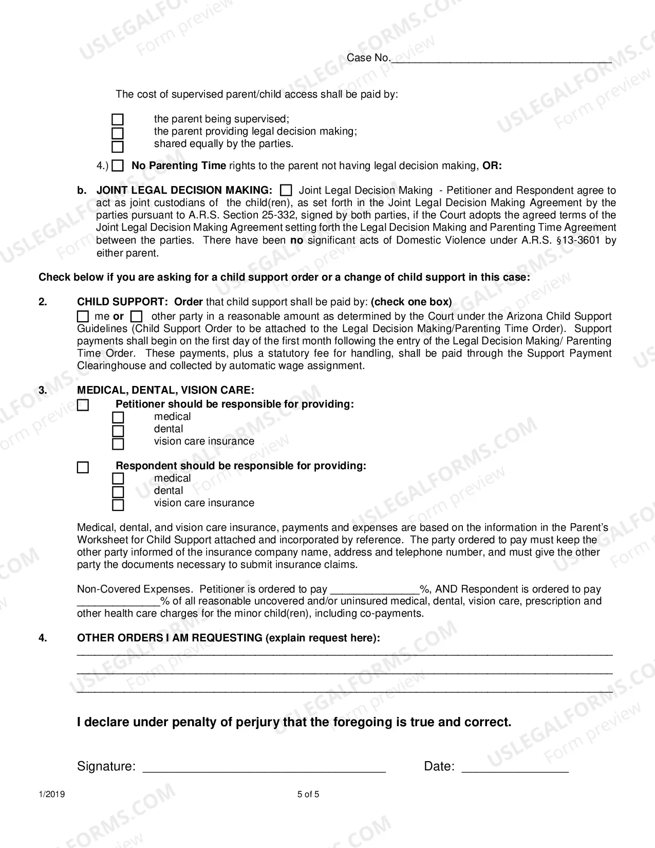 Preview Petition to Establish Legal Decision Making, Parenting Time and Child Support
