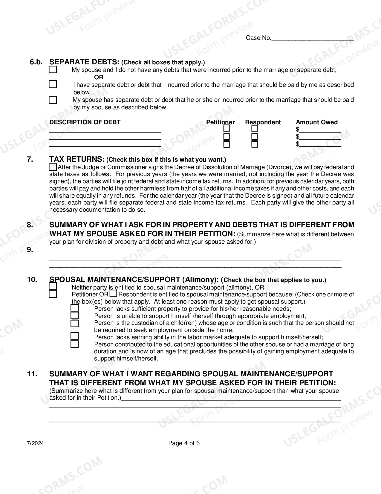 Preview Response To Petition For Dissolution Of Non-Covenant Marriage Divorce) Without Children