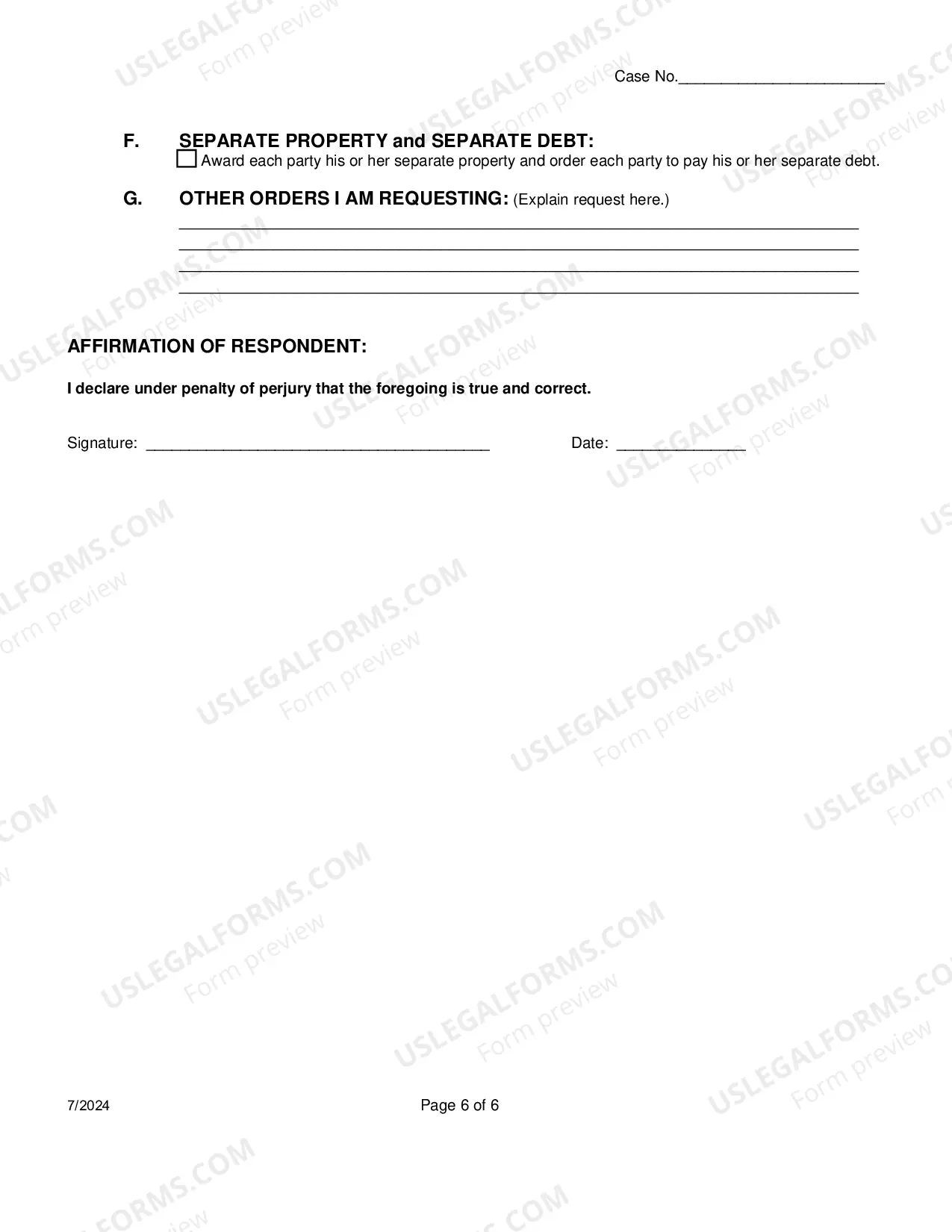 Preview Response To Petition For Dissolution Of Non-Covenant Marriage Divorce) Without Children