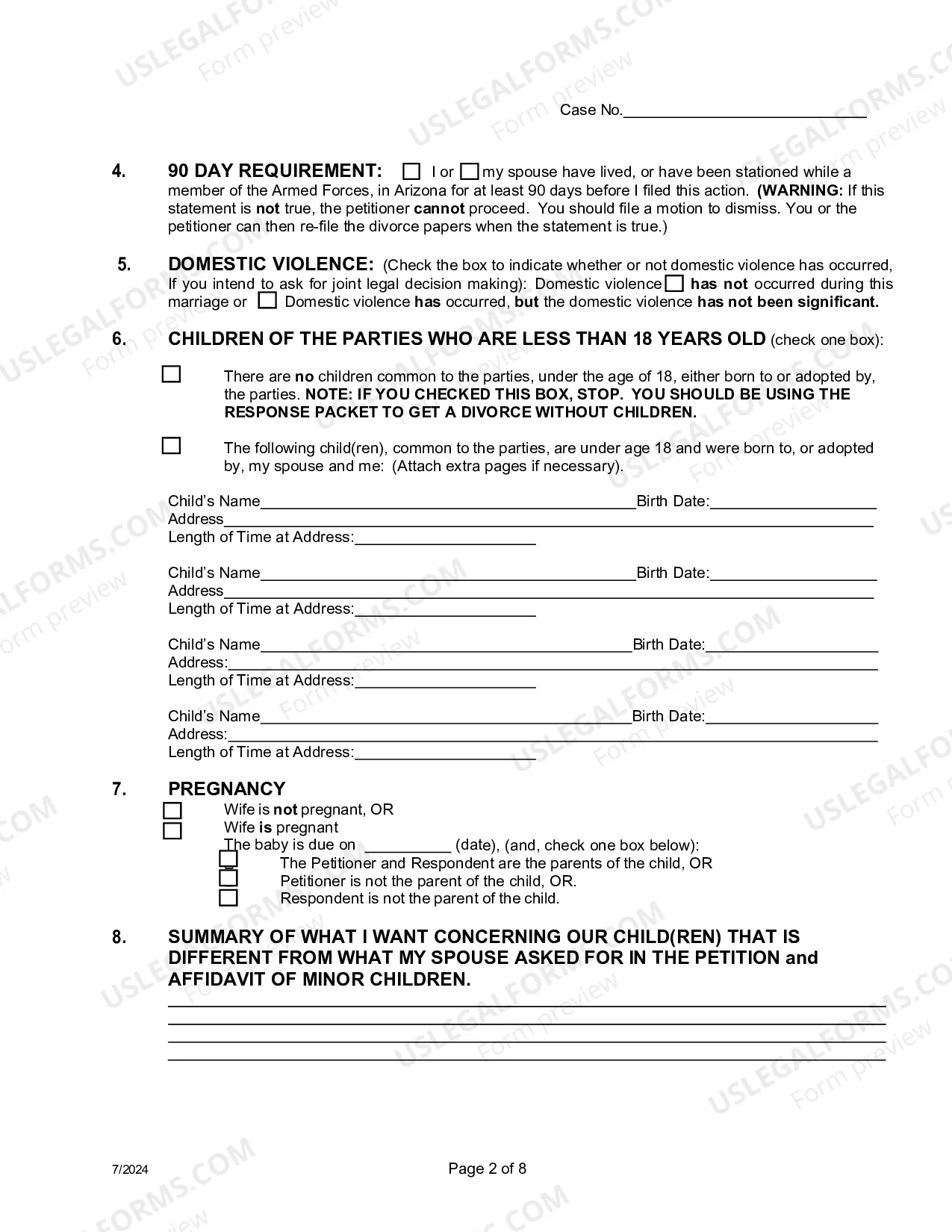 Preview Response To Petition For Dissolution Of Non-Covenant Marriage (Divorce) With Children