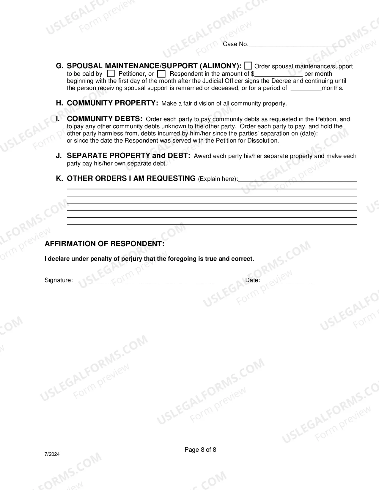 Preview Response To Petition For Dissolution Of Non-Covenant Marriage (Divorce) With Children