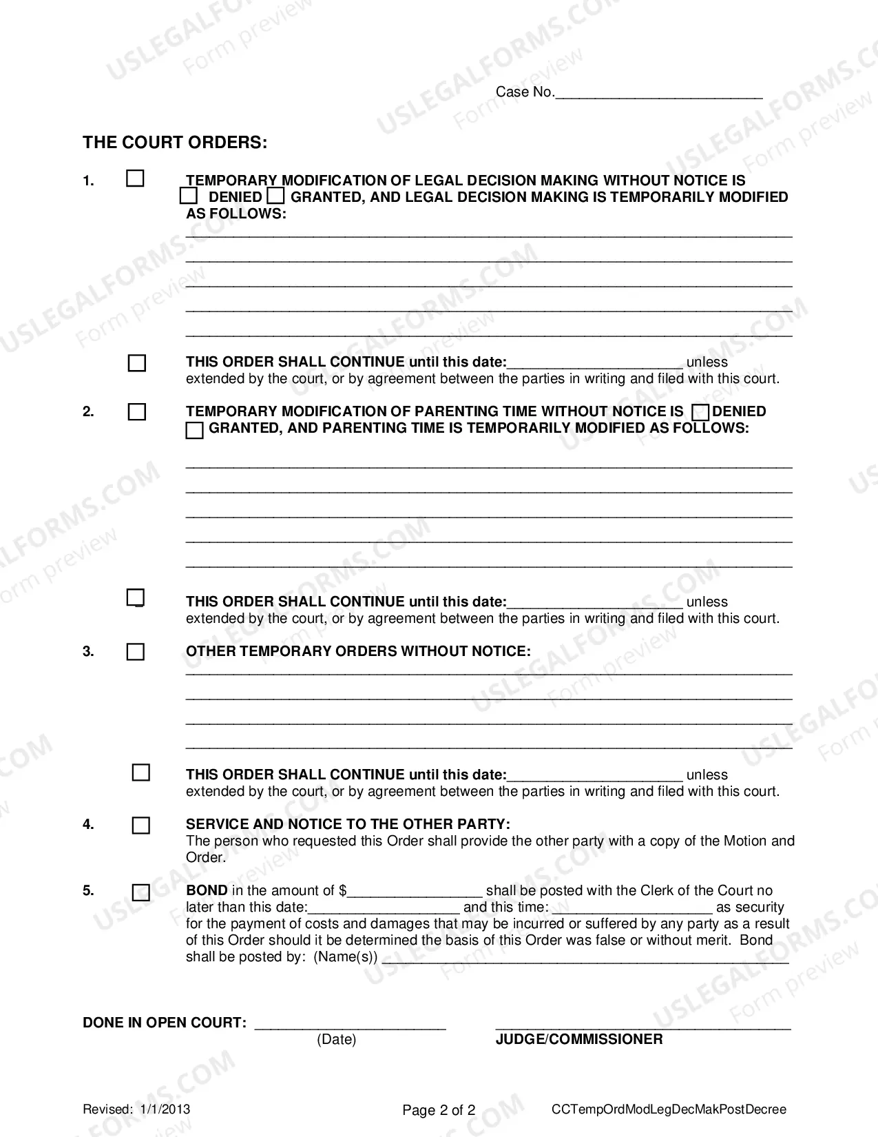 Preview Temporary Order Without Notice For Modification Of (Post Decree)