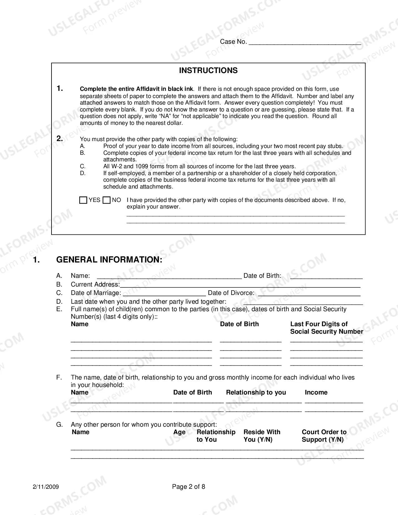 Preview Affidavit Of Financial Information