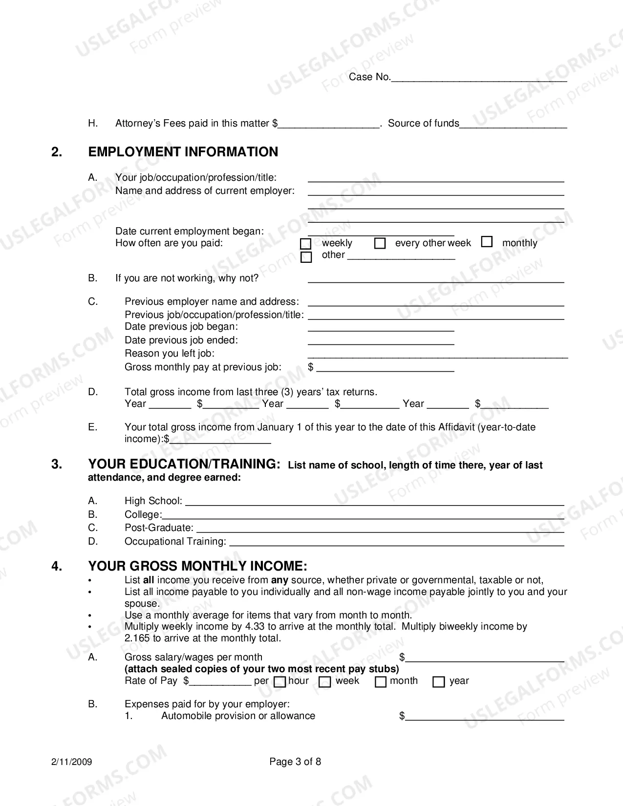 Preview Affidavit Of Financial Information