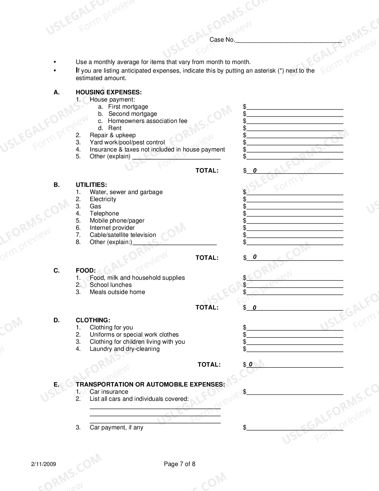 Preview Affidavit Of Financial Information