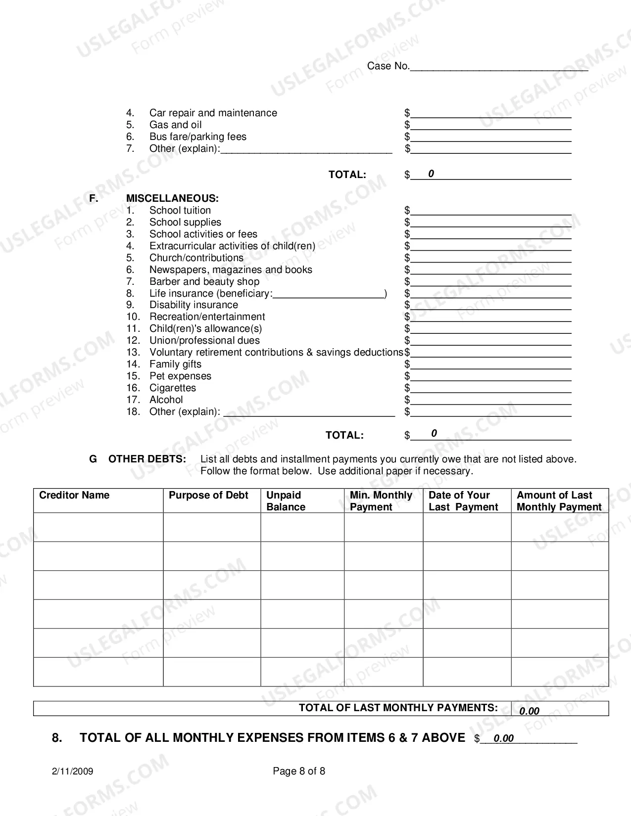 Preview Affidavit Of Financial Information