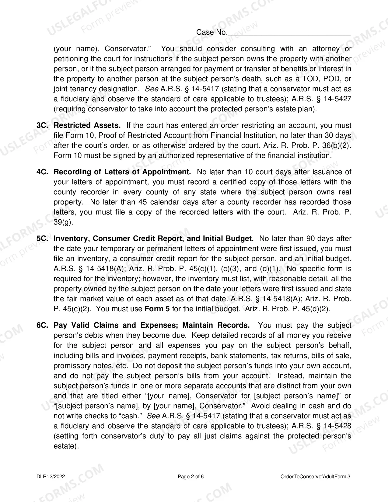 Preview Order to Conservator and acknowledgement and Information to Interested Persons