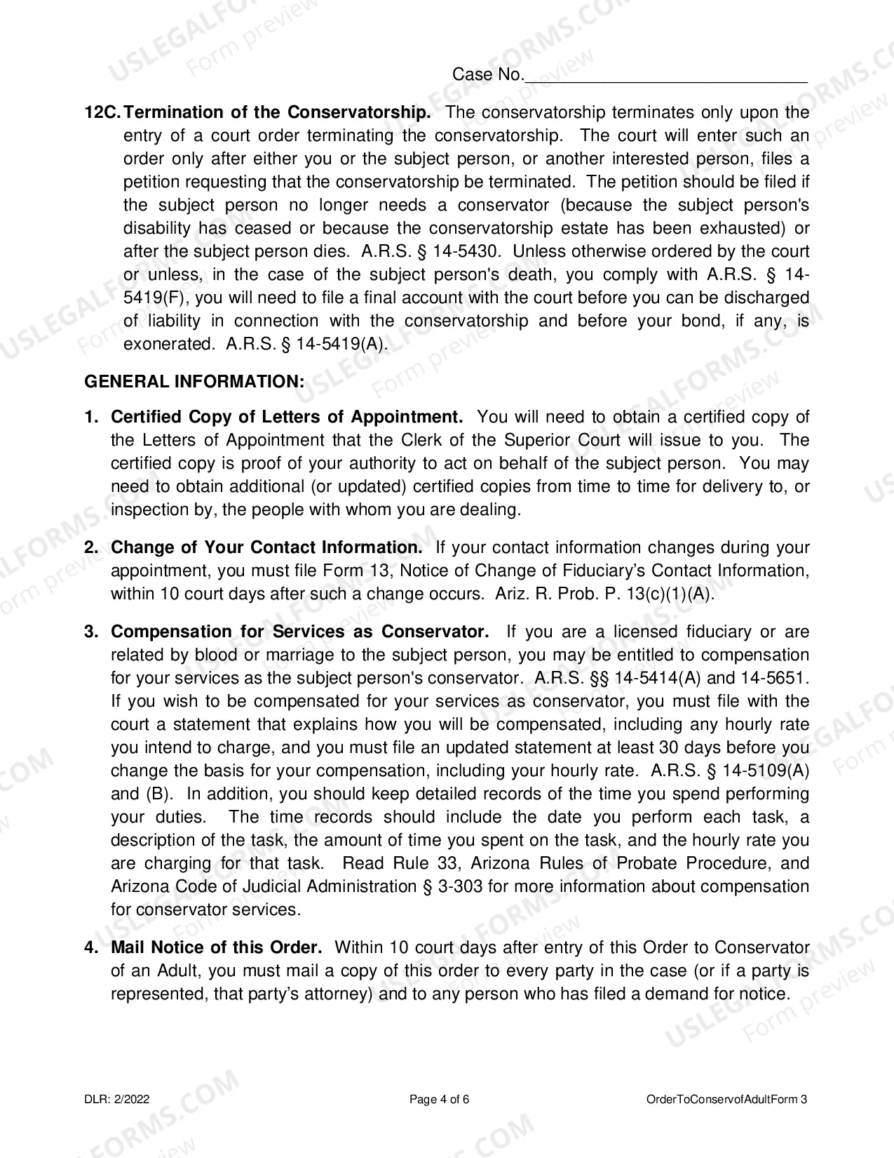 Preview Order to Conservator and acknowledgement and Information to Interested Persons