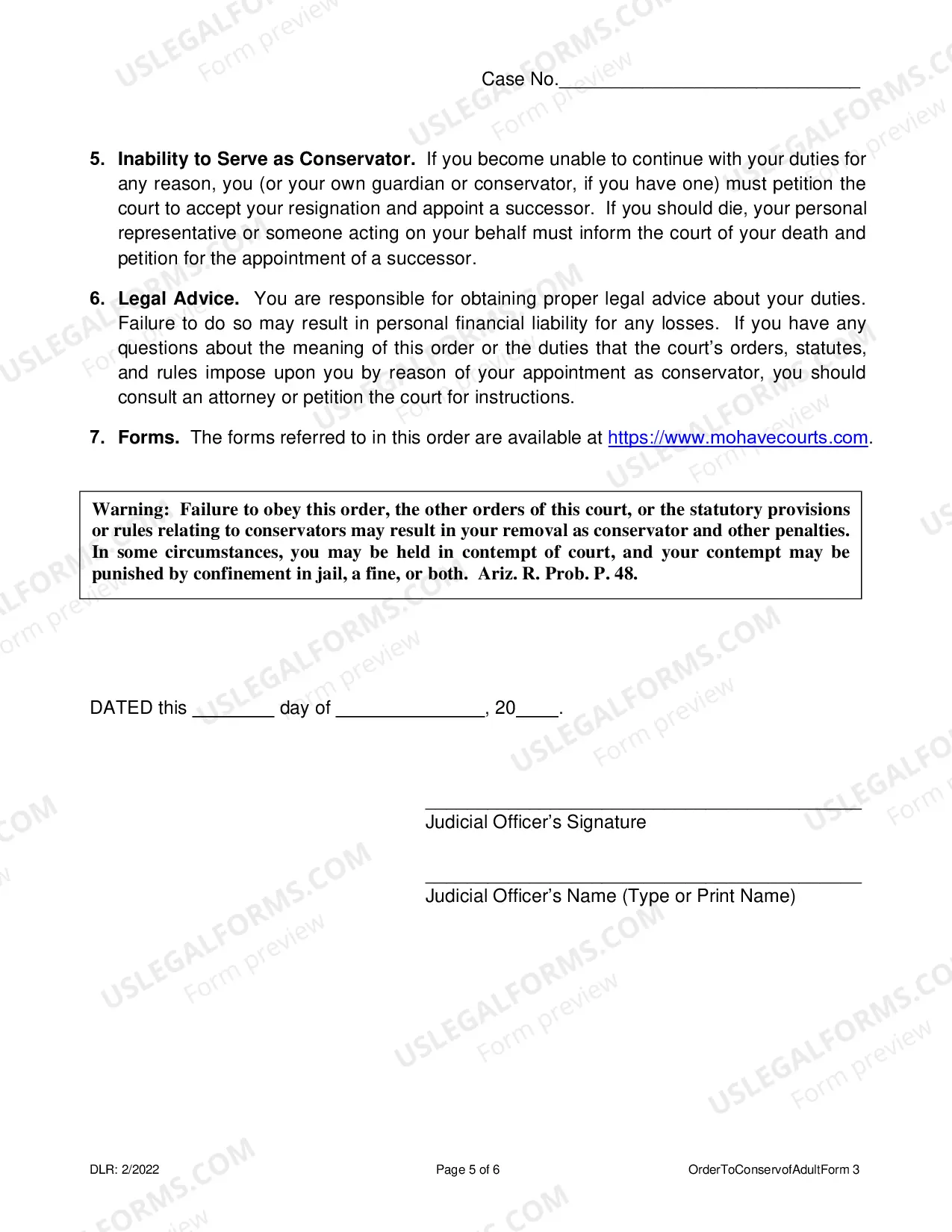 Preview Order to Conservator and acknowledgement and Information to Interested Persons