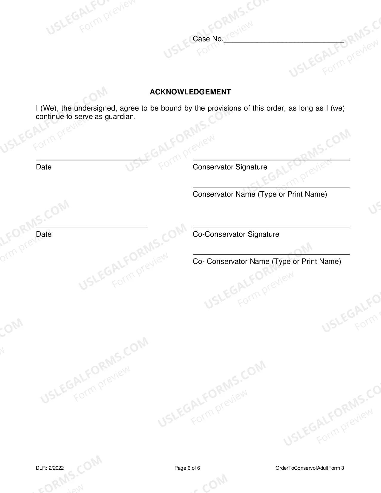 Preview Order to Conservator and acknowledgement and Information to Interested Persons