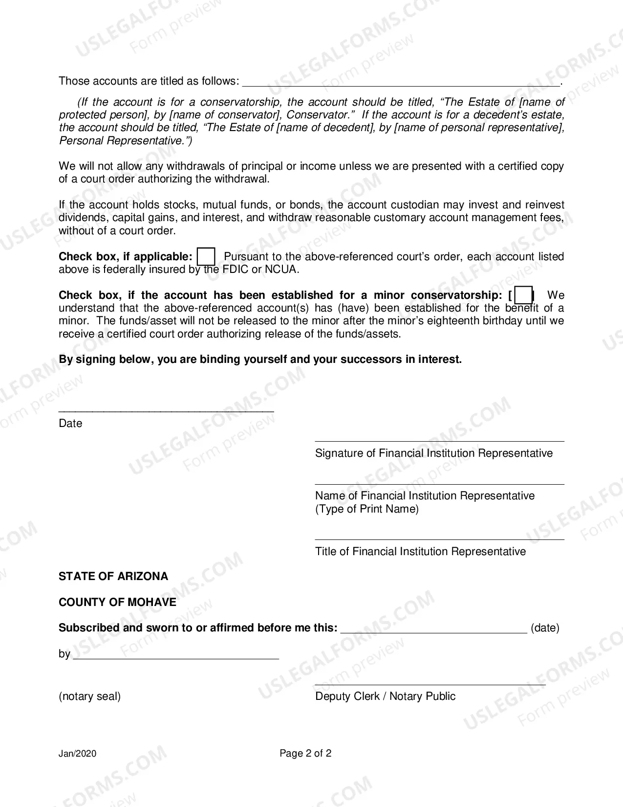 Preview Proof of Restricted Account From Depository or Financial Institution - Form 10