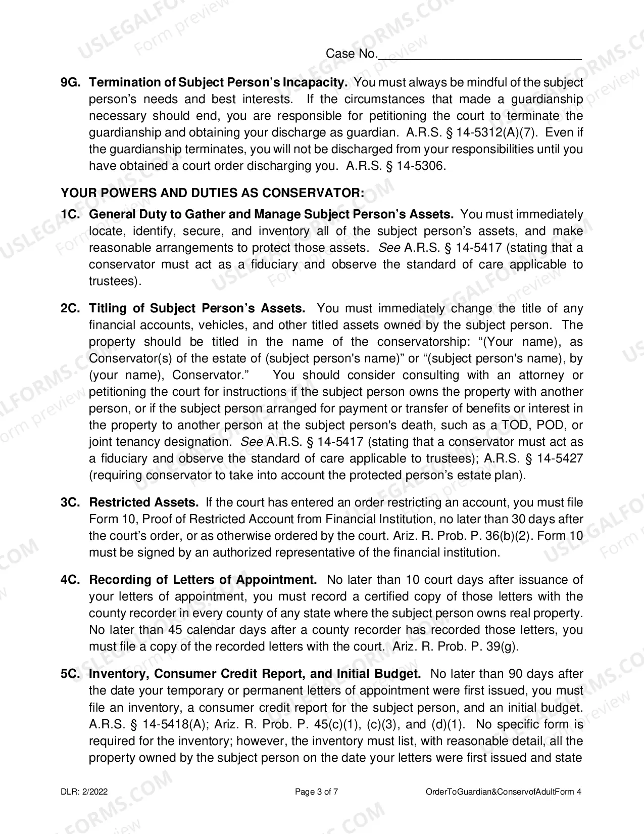 Preview Order to Guardian and Conservator and Acknowledgement and Information to Interested Persons