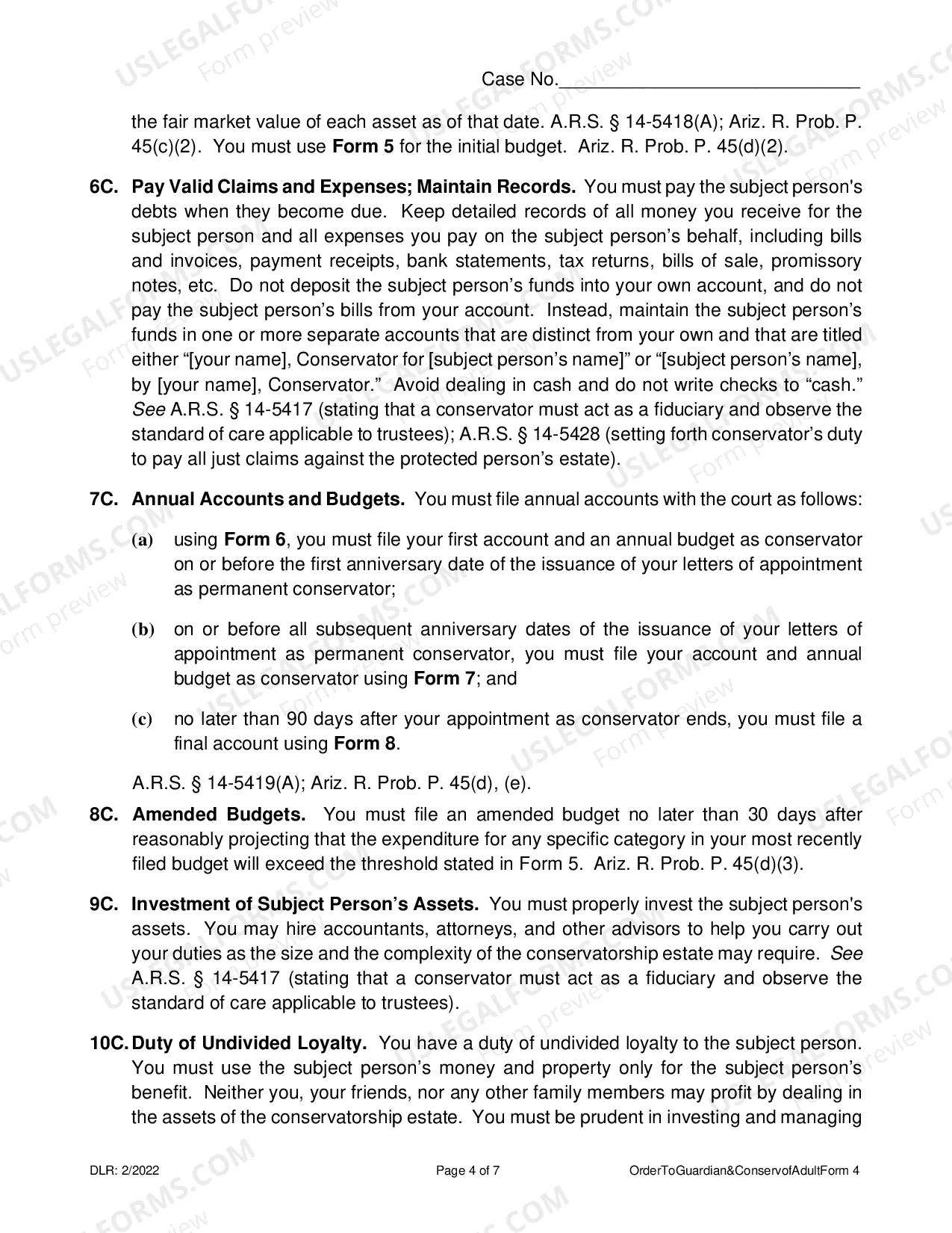 Preview Order to Guardian and Conservator and Acknowledgement and Information to Interested Persons