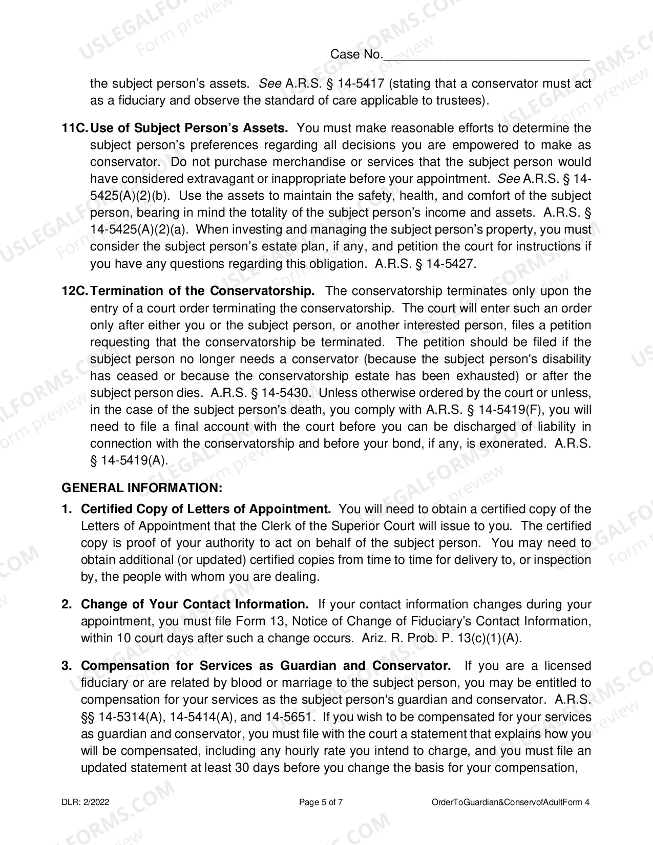 Preview Order to Guardian and Conservator and Acknowledgement and Information to Interested Persons