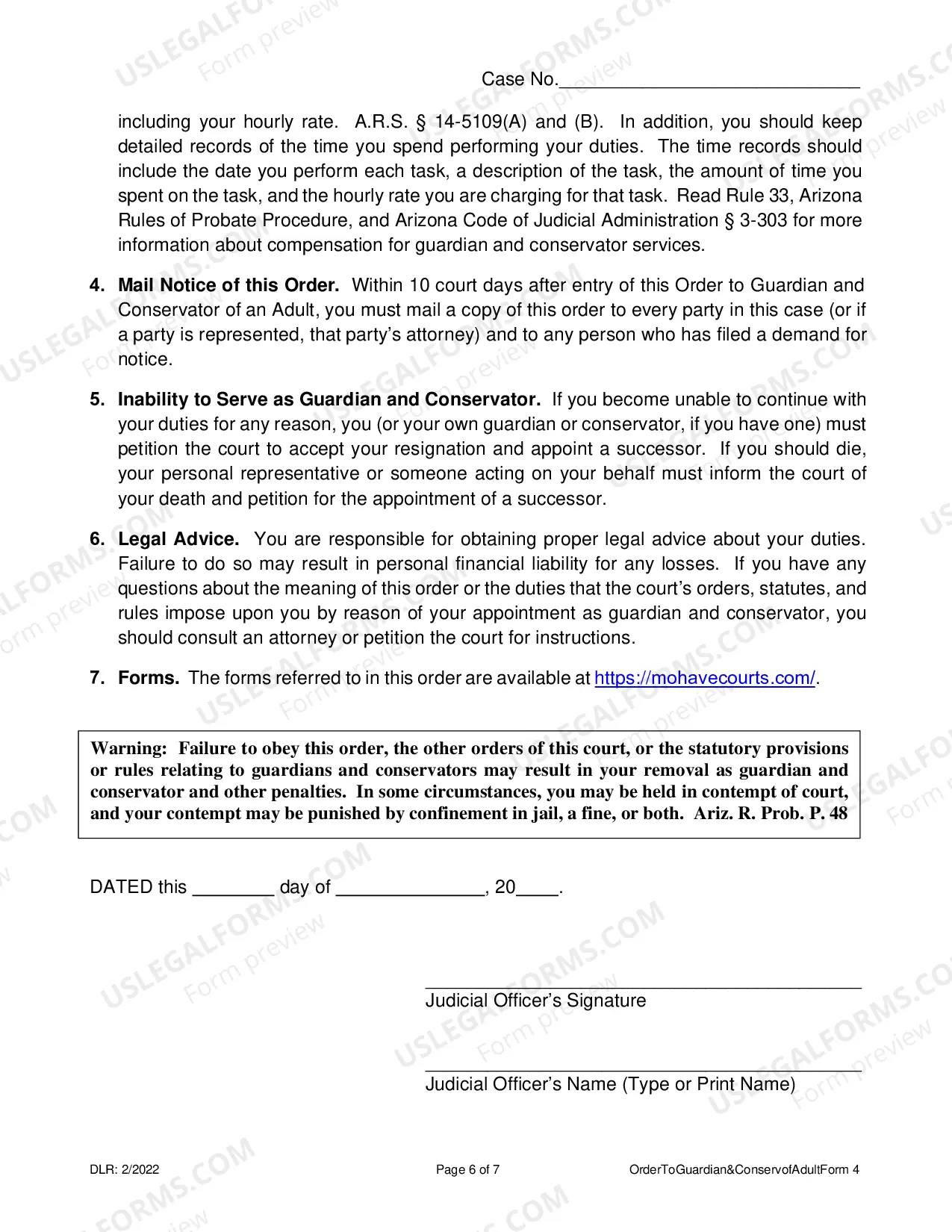 Preview Order to Guardian and Conservator and Acknowledgement and Information to Interested Persons