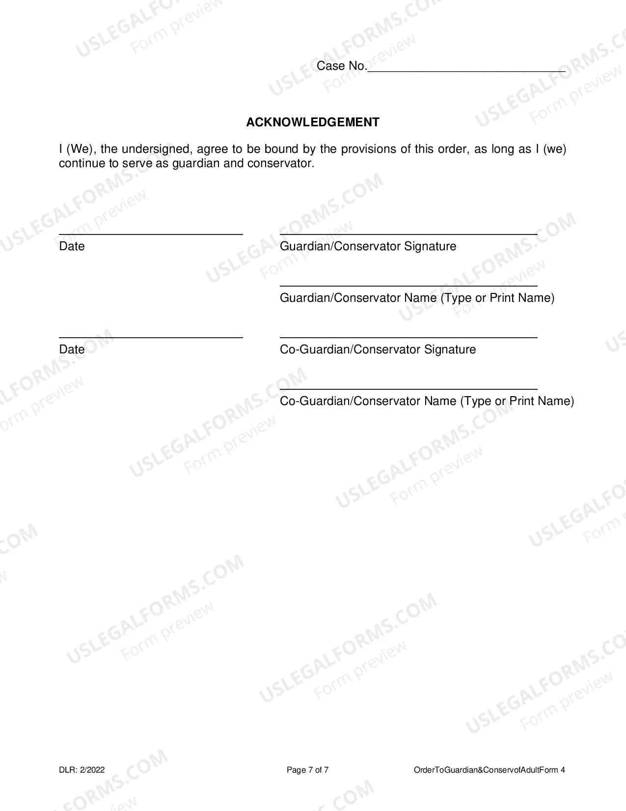Preview Order to Guardian and Conservator and Acknowledgement and Information to Interested Persons