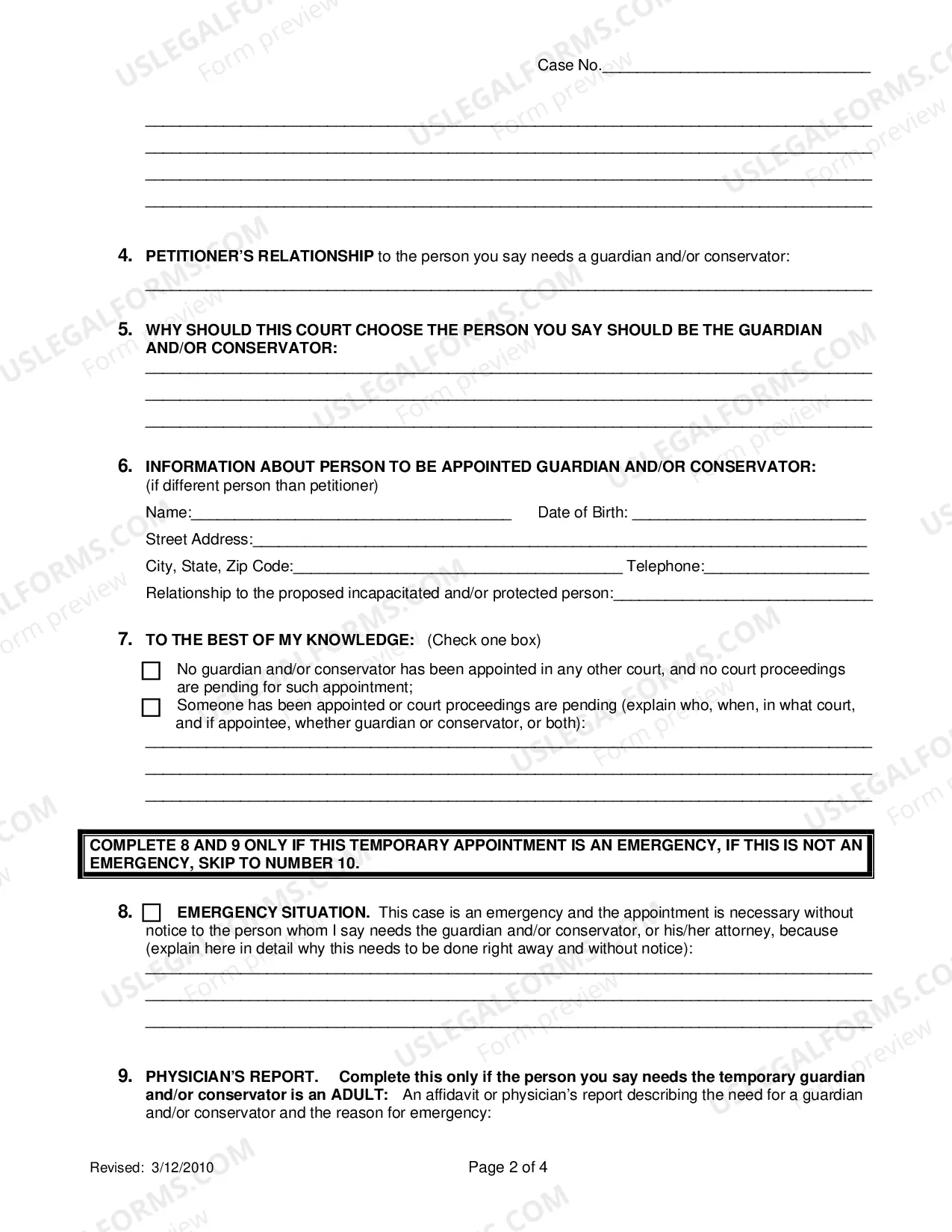 Preview Petition For Temporary Emergency Appointment Of Guardian or Conservator of Minor