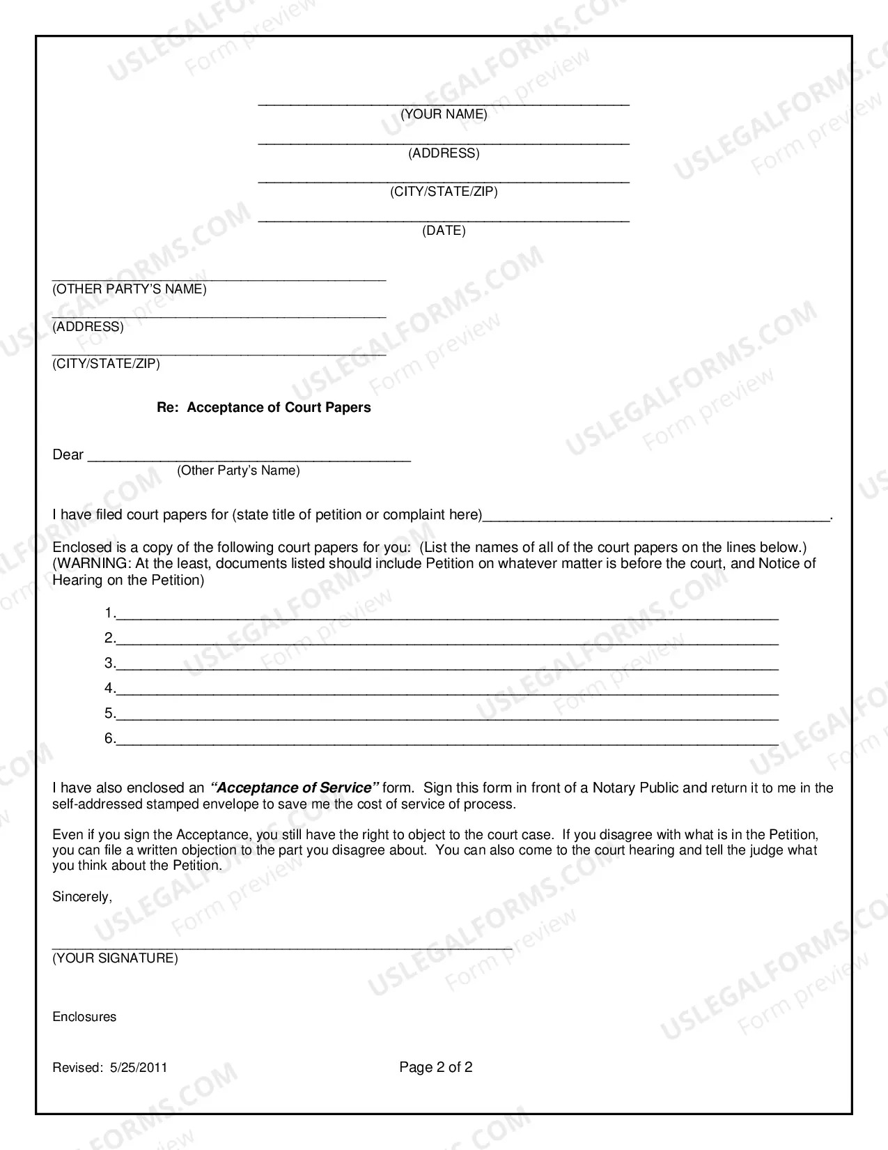 Preview Instructions: How to Serve Legal Papers - Acceptance of Personal Service