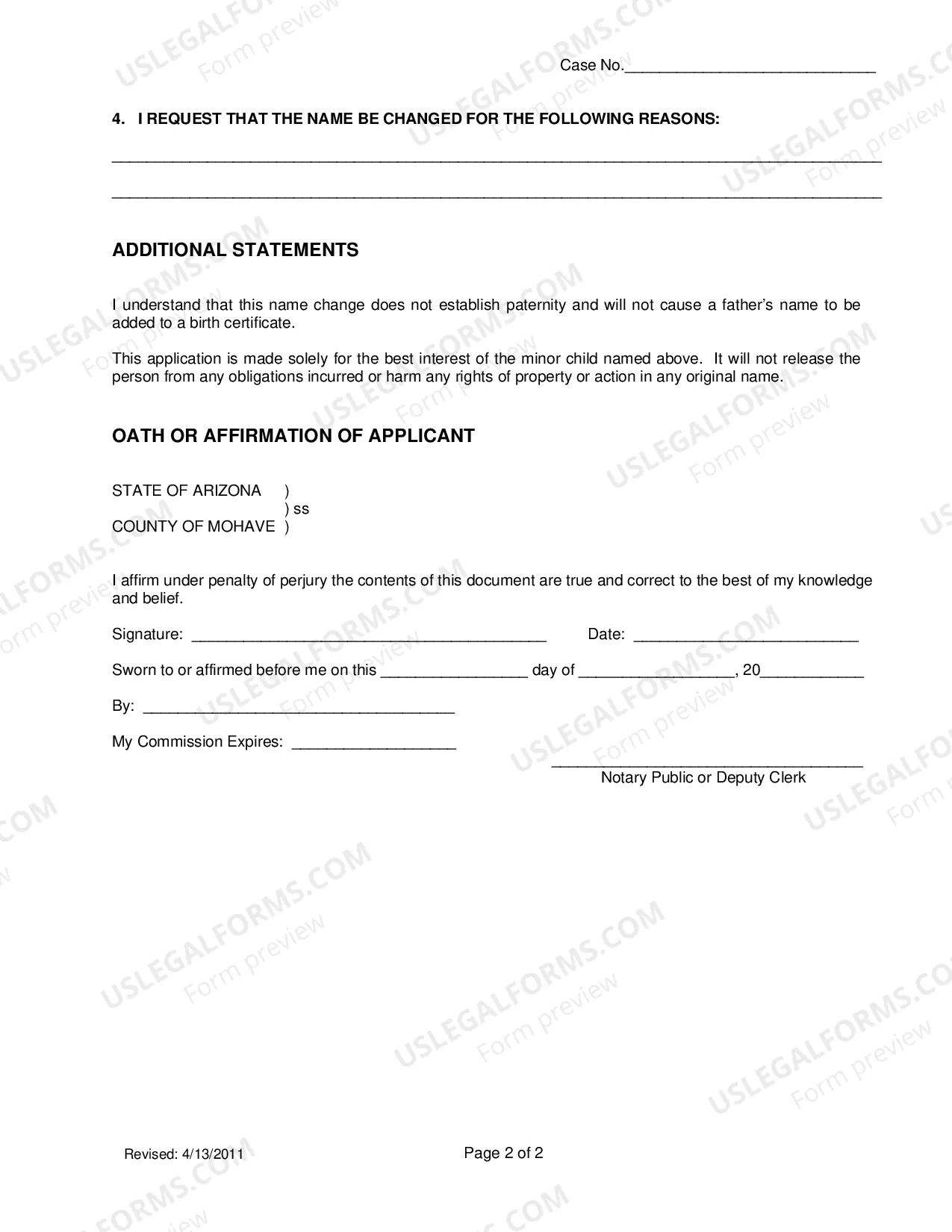 Preview Application For Change Of Name For a Minor
