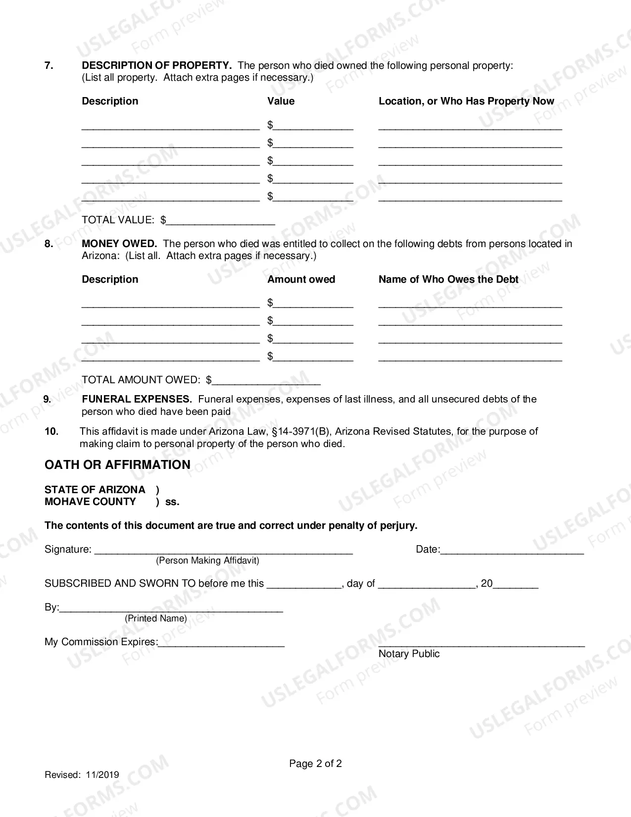 Preview Affidavit For Collection Of All Personal Property