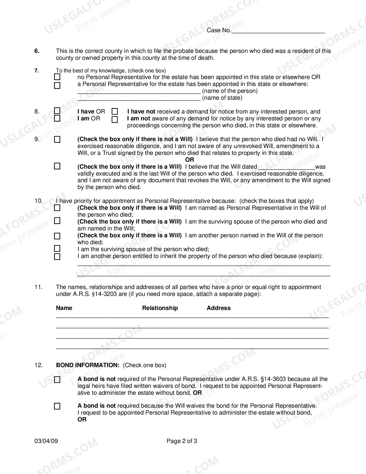 Preview Application For Informal Appointment of Personal Representative Or Application for Informal Probate Of Will And for Informal Appointment Of Personal Representative
