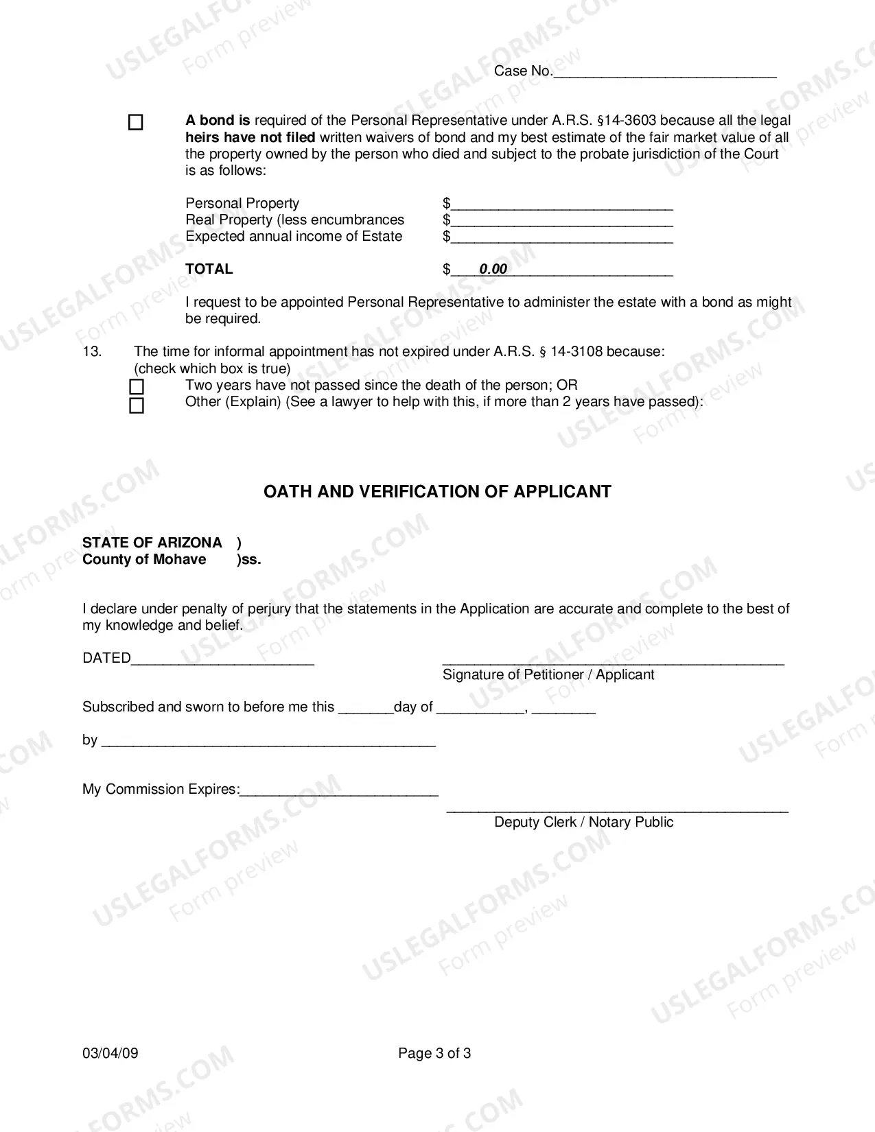 Preview Application For Informal Appointment of Personal Representative Or Application for Informal Probate Of Will And for Informal Appointment Of Personal Representative