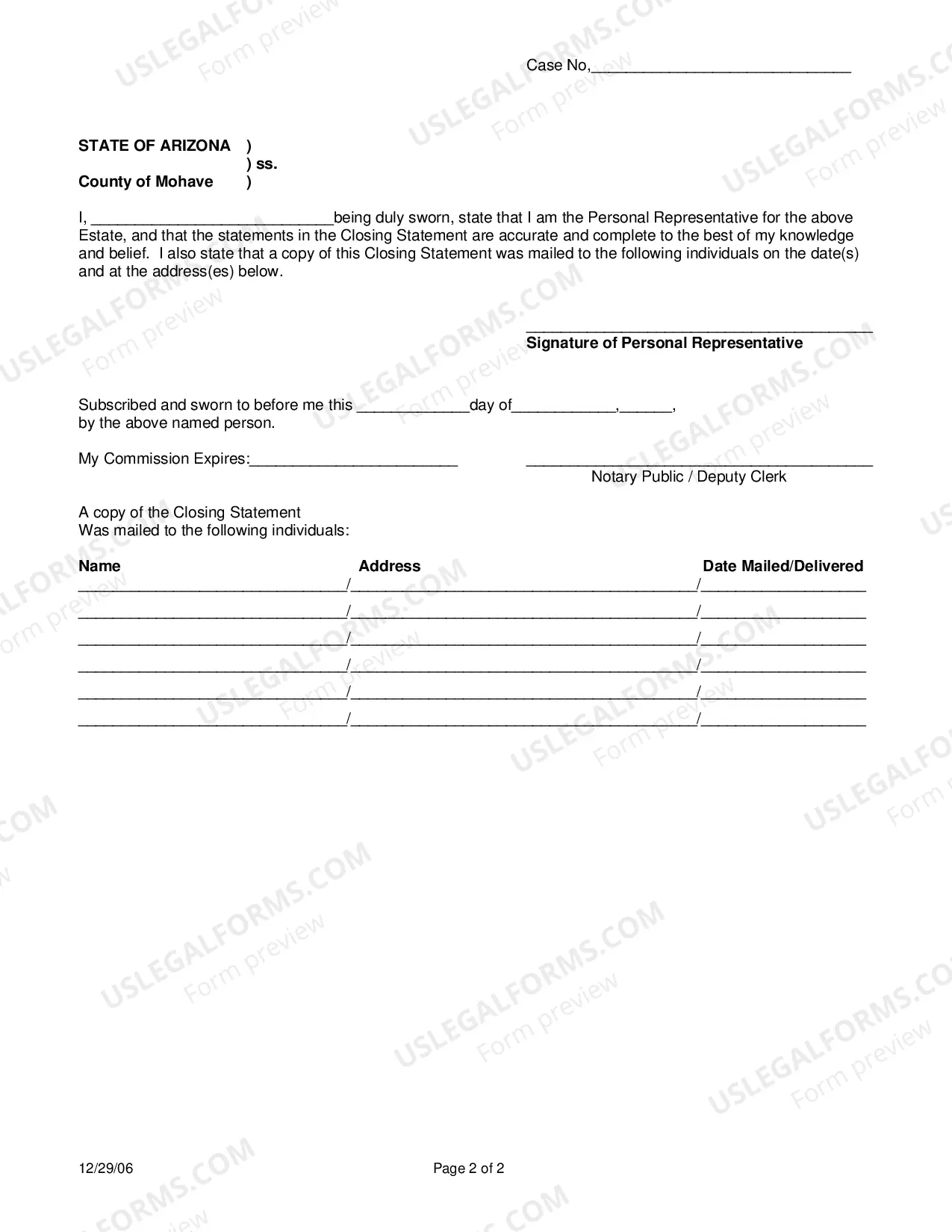 Preview Closing Statement And Proof Of Mailing/DeliveryClosing Statement