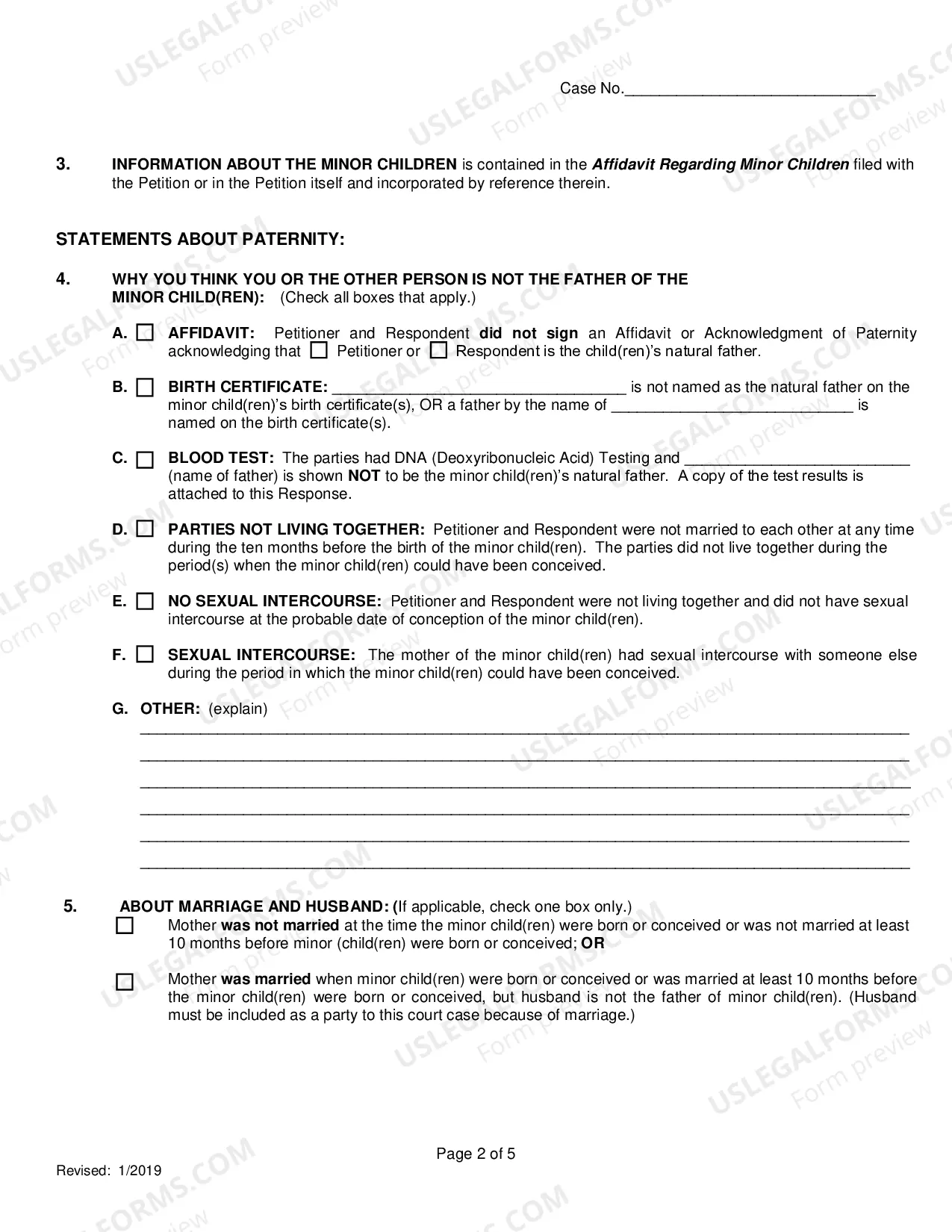 Preview Response To Petition To Establish Paternity Child Custody And Parenting Time