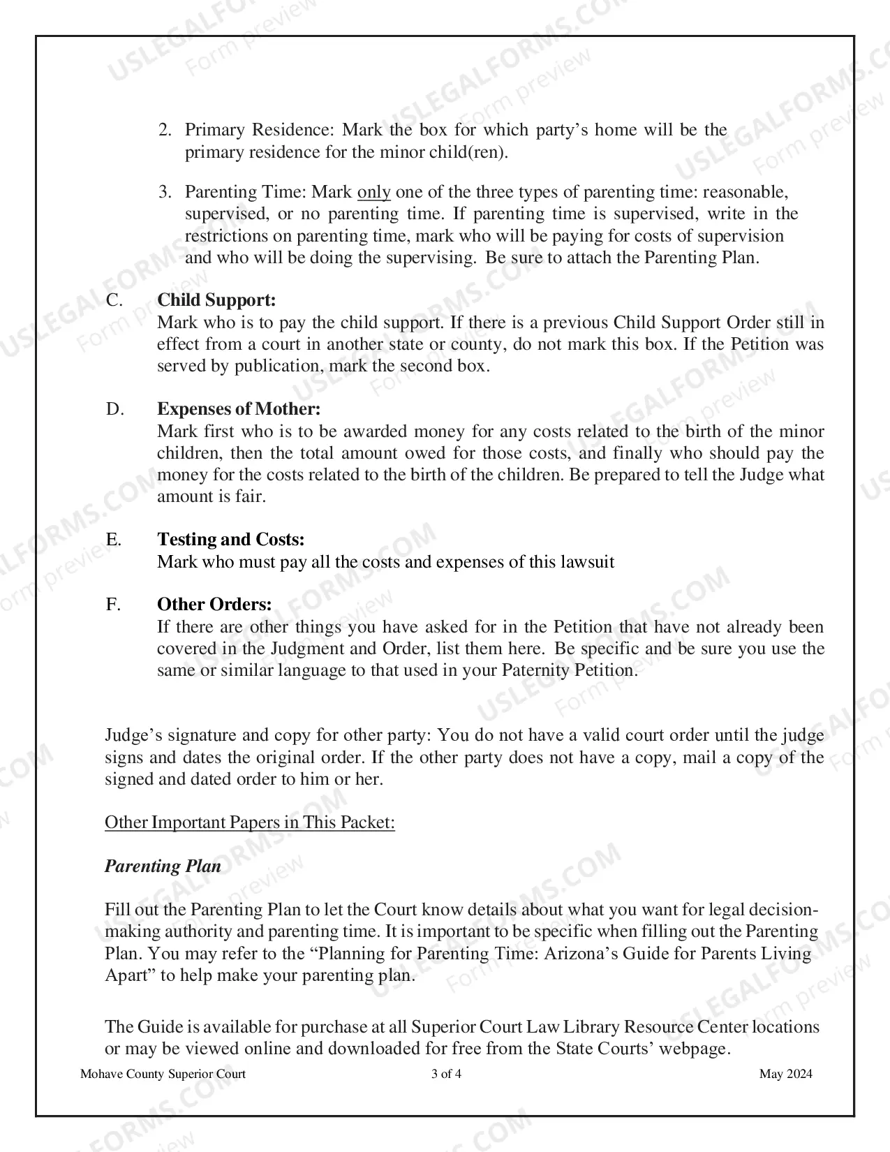 Preview Instructions: How to Fill Out the Judgment (Order) for Your Paternity Case