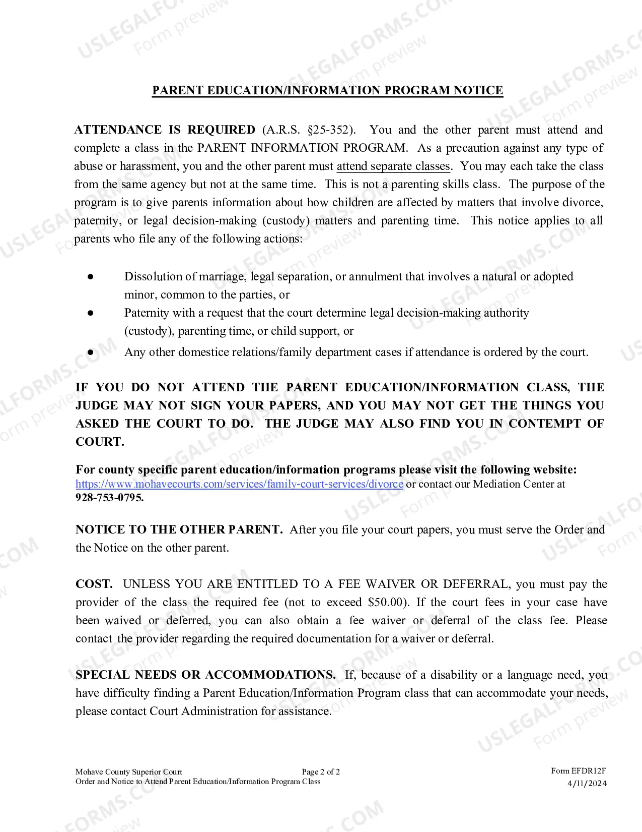 Preview Notice Of Requirement To Attend Co-Parenting Class