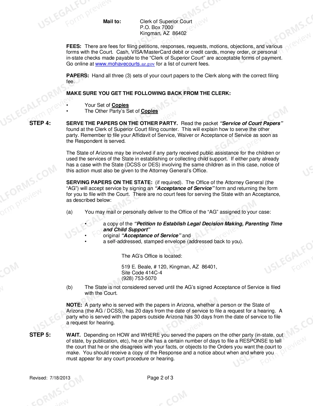 Preview Procedures - What to do after Completing all Forms to Establish Legal Decision Making, Parenting Time and Child Support