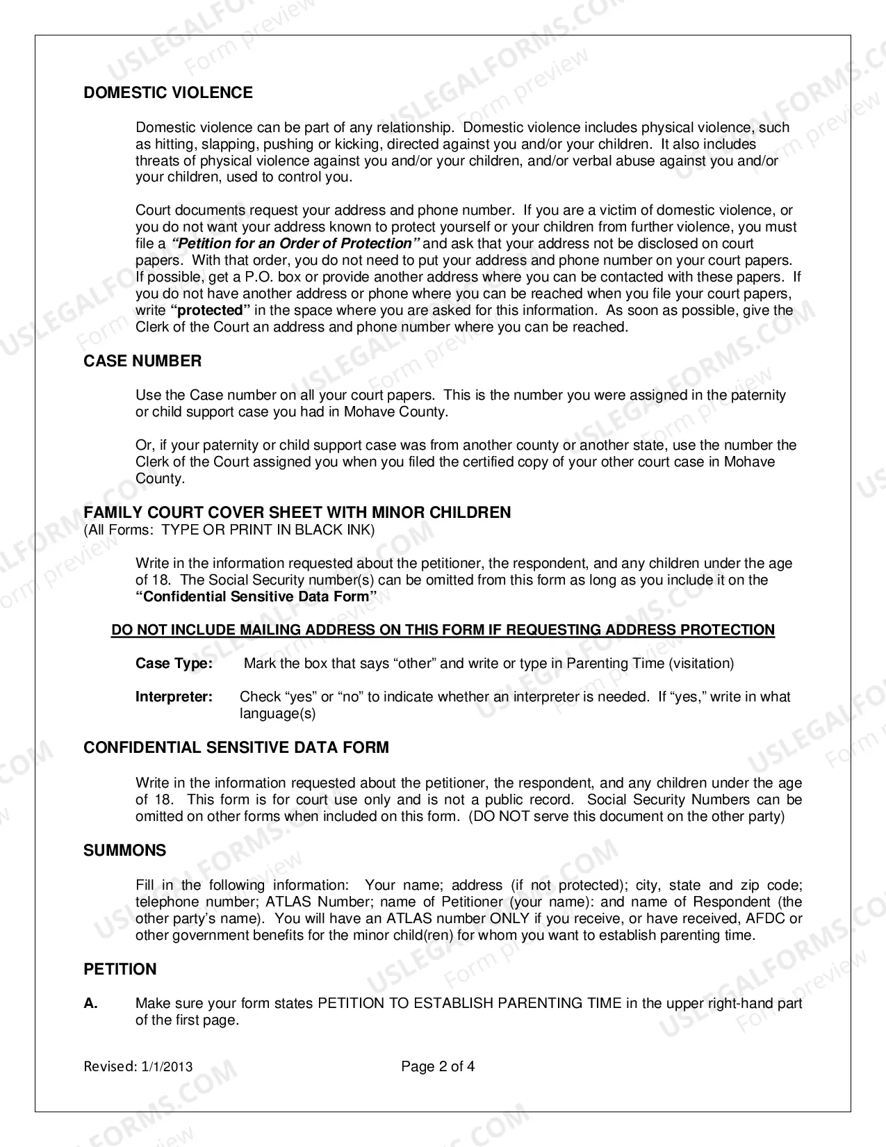 Preview Instructions: How to Fill Out Papers to Establish Parenting Time