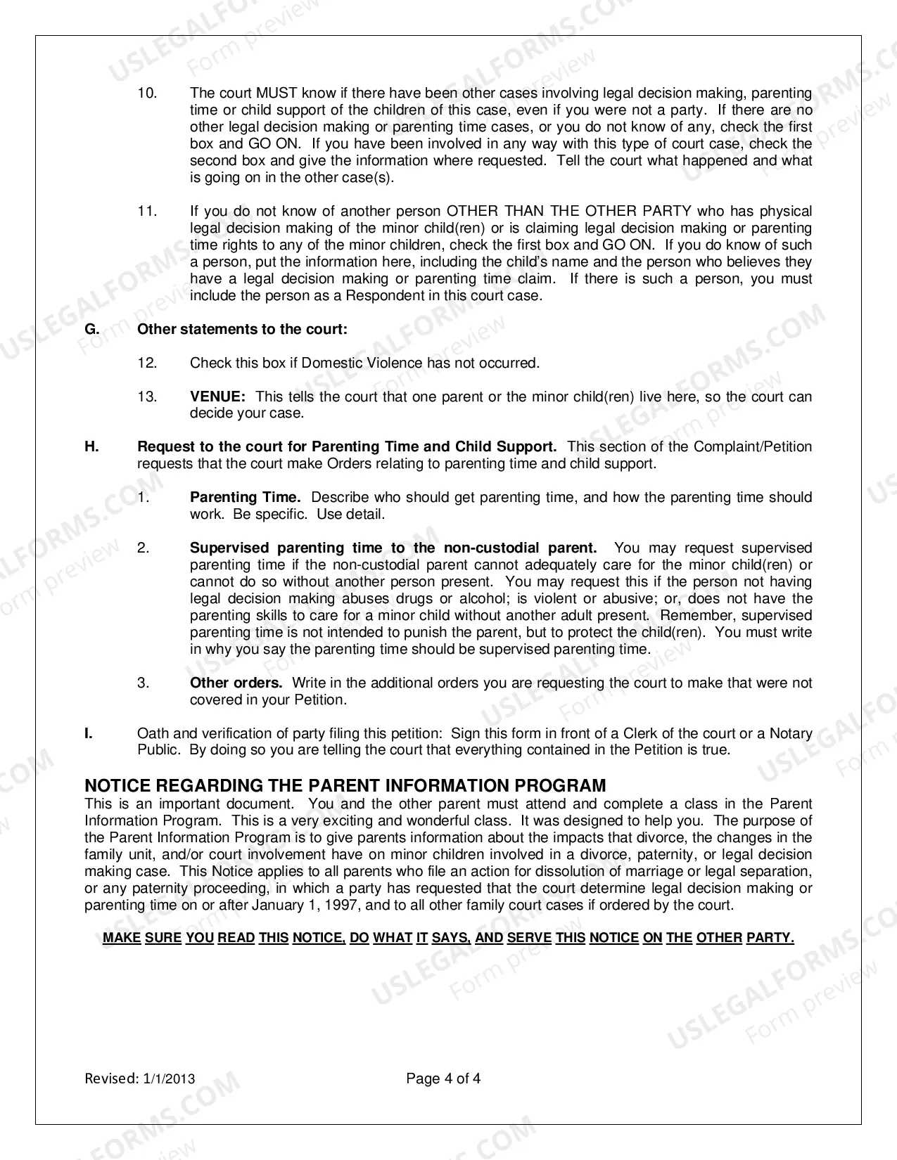 Preview Instructions: How to Fill Out Papers to Establish Parenting Time