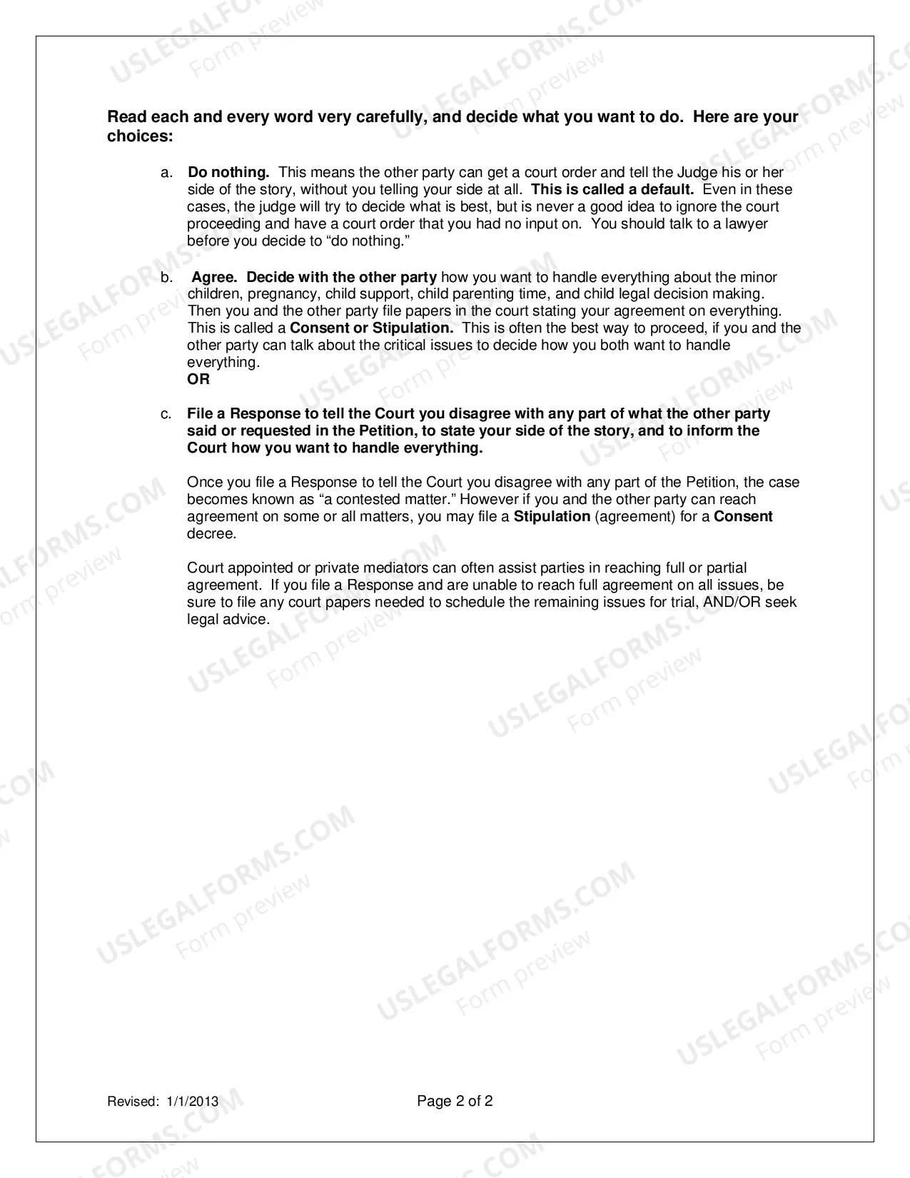 Preview Information about Responding to a Petition to Establish Paternity, Legal Decision Making and Parenting Time