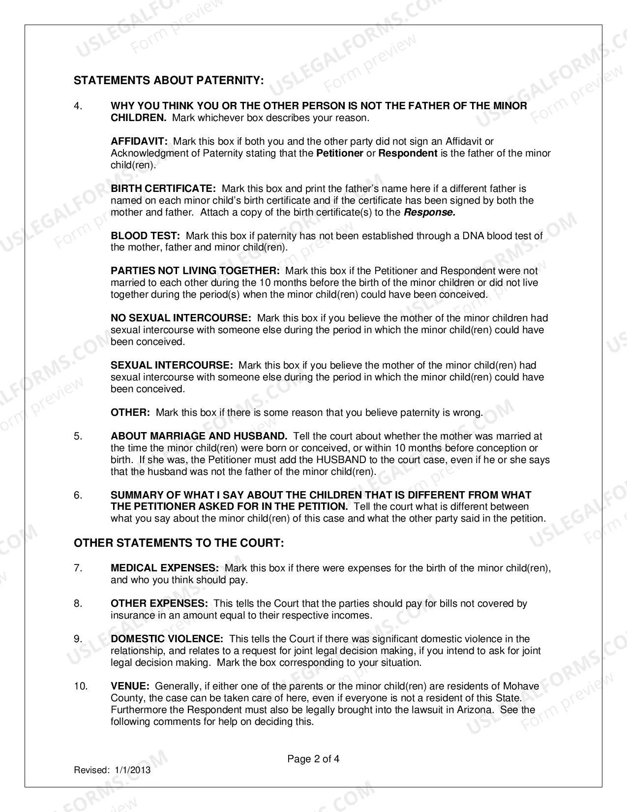 Preview Instructions: How to Fill Out Forms to Respond to a Petition to Establish Paternity, Legal Decision Making and Parenting Time