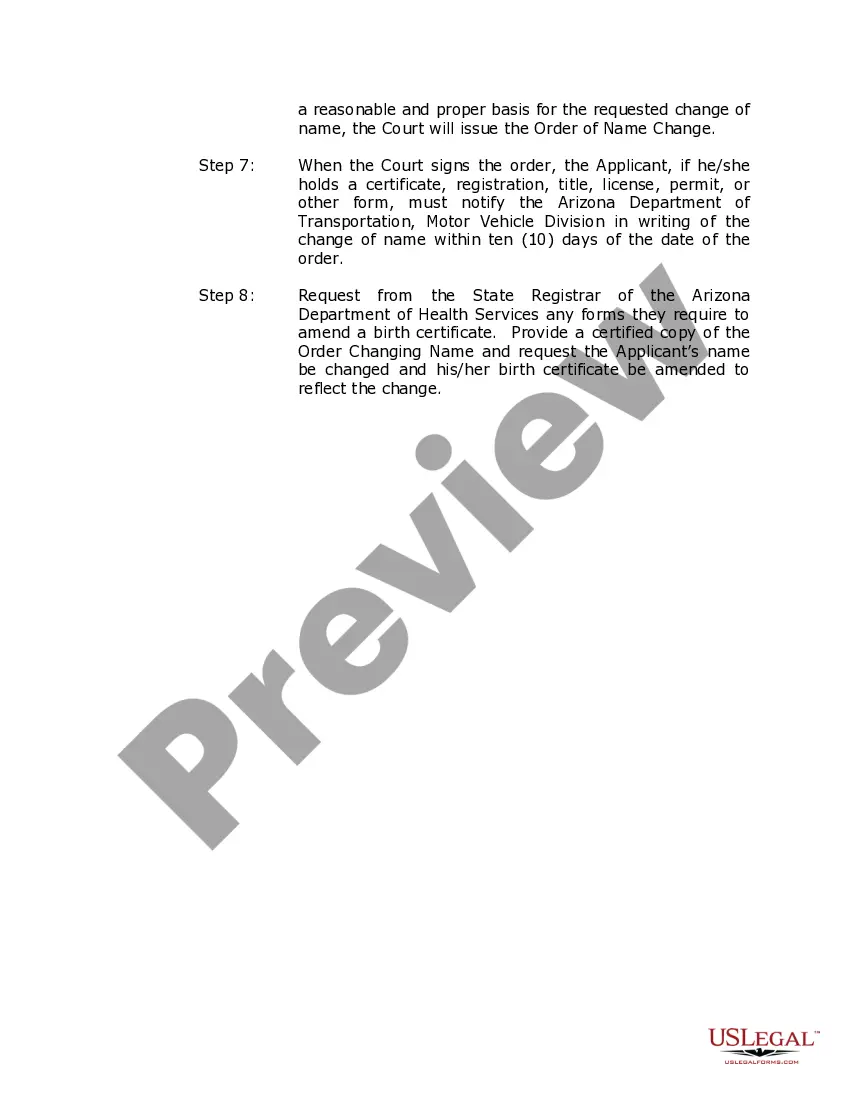 Preview Arizona Name Change Instructions and Forms Package for an Adult