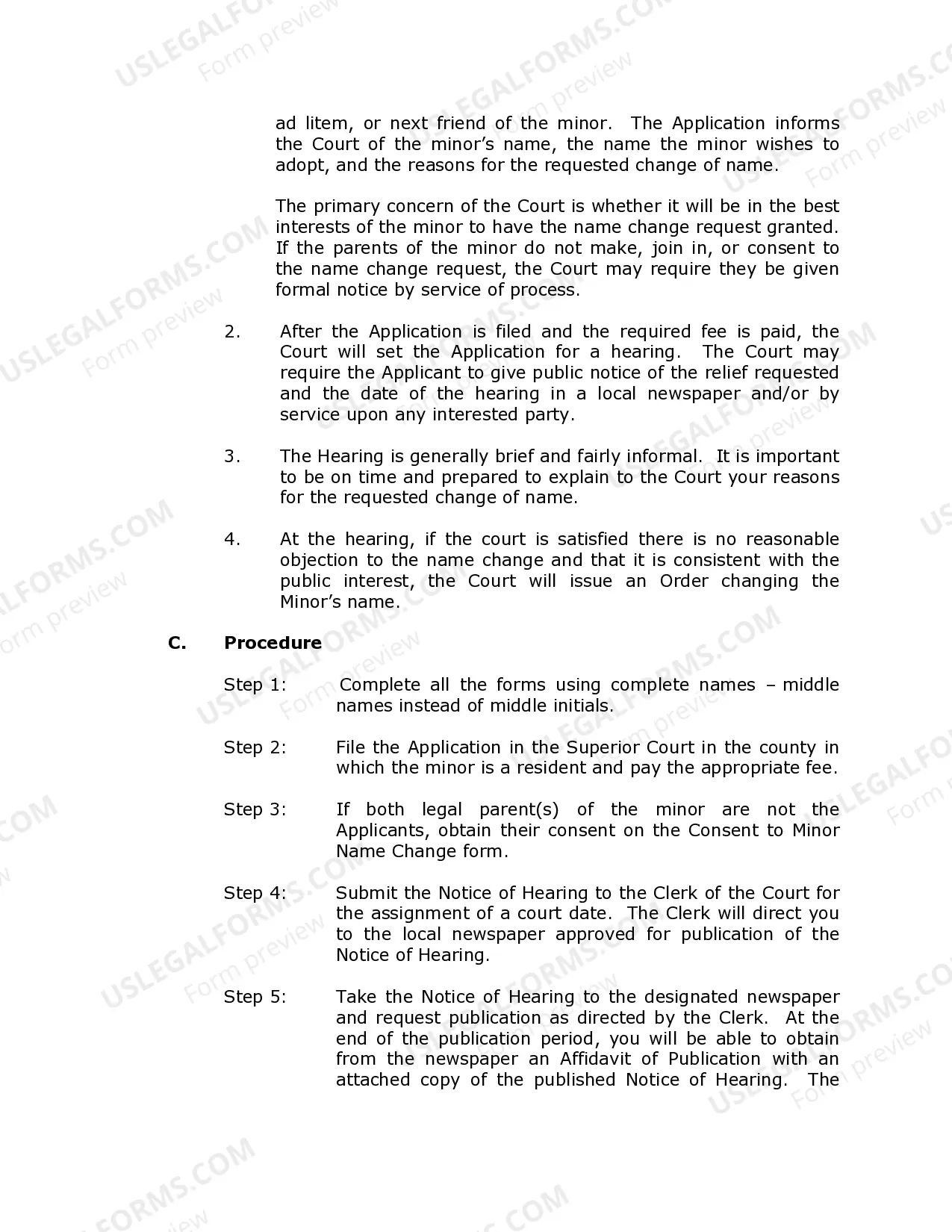 Preview Arizona Name Change Instructions and Forms Package for a Minor