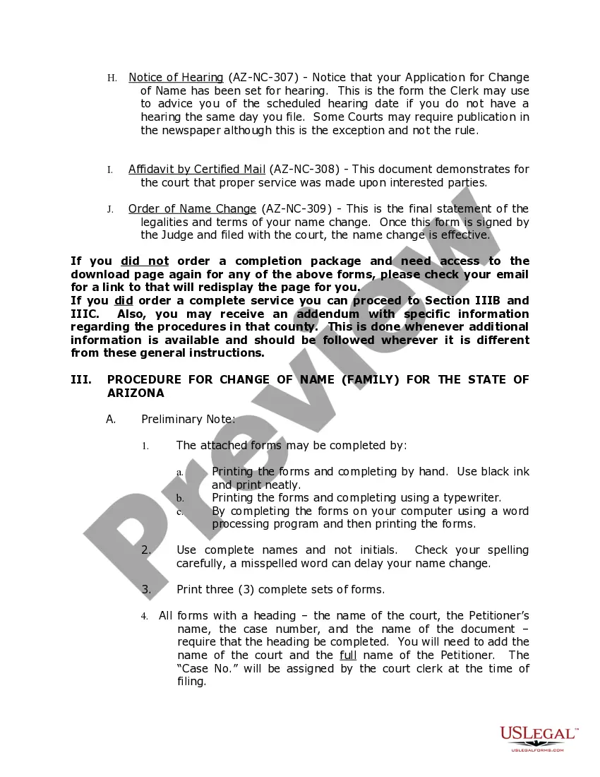 Preview Arizona Name Change Instructions and Forms Package for a Family