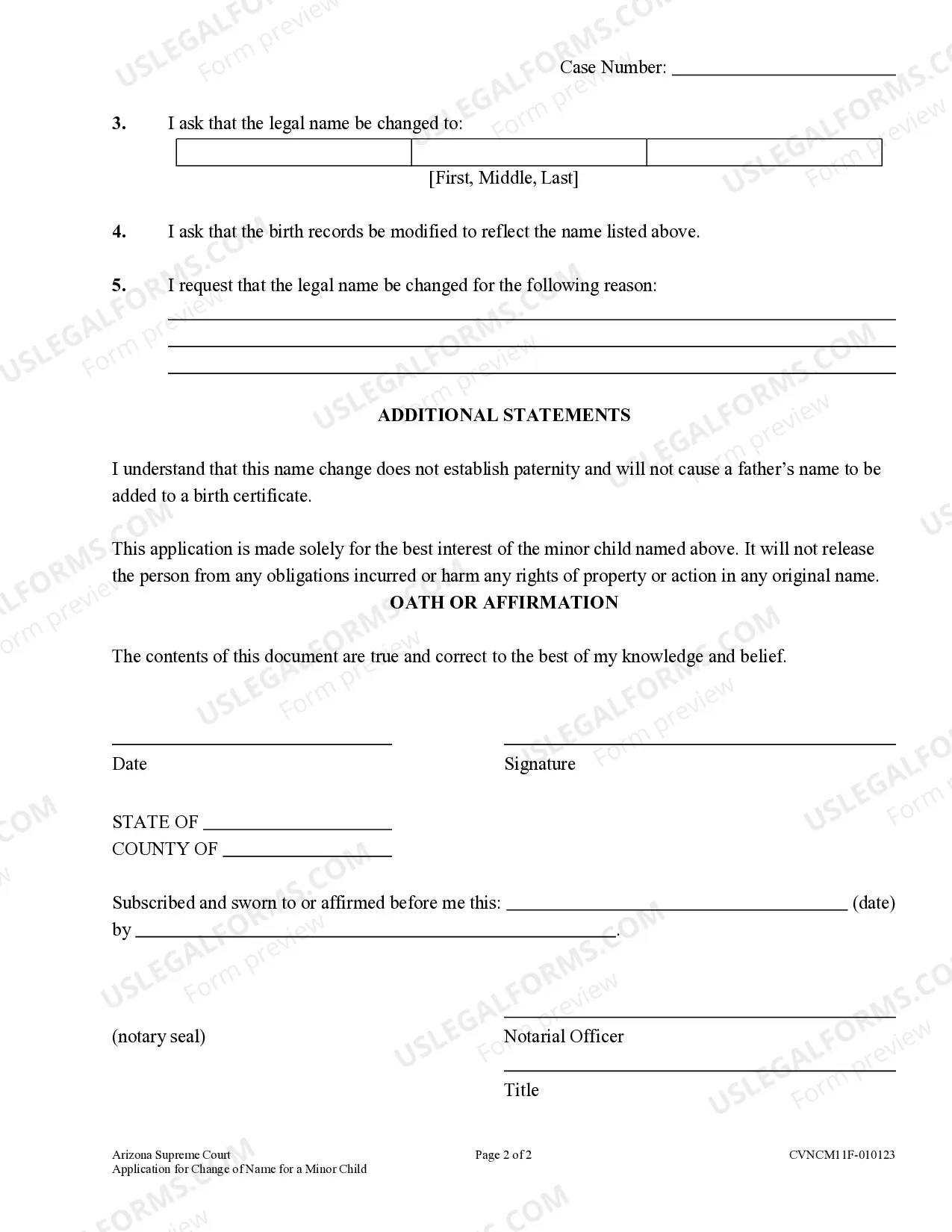 Preview Application for Change of Name for a Minor Child
