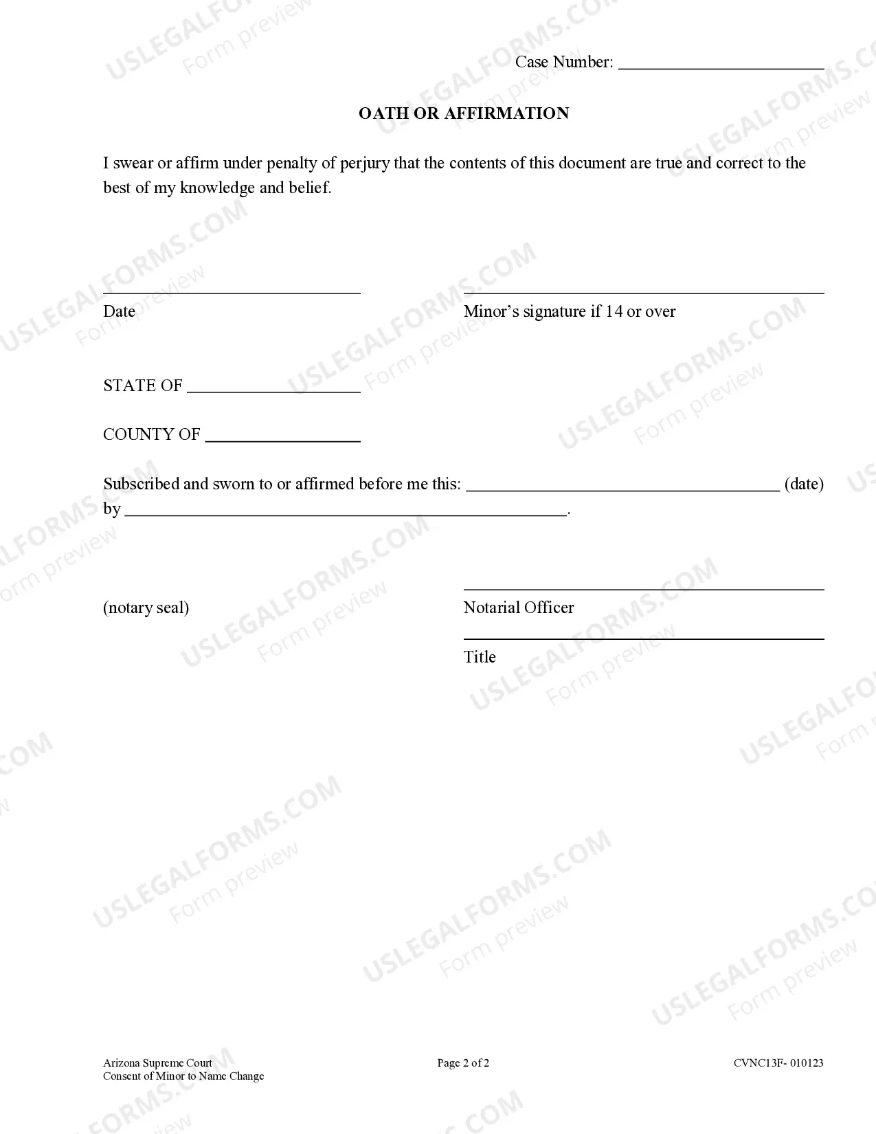 Preview Consent of Minor to Name Change