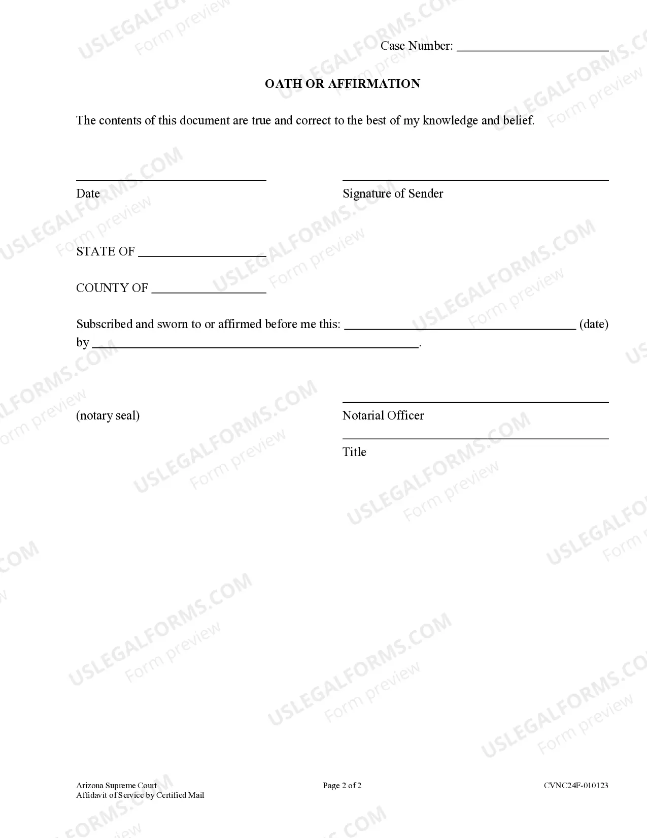 Preview Affidavit of Service by Certified Mail