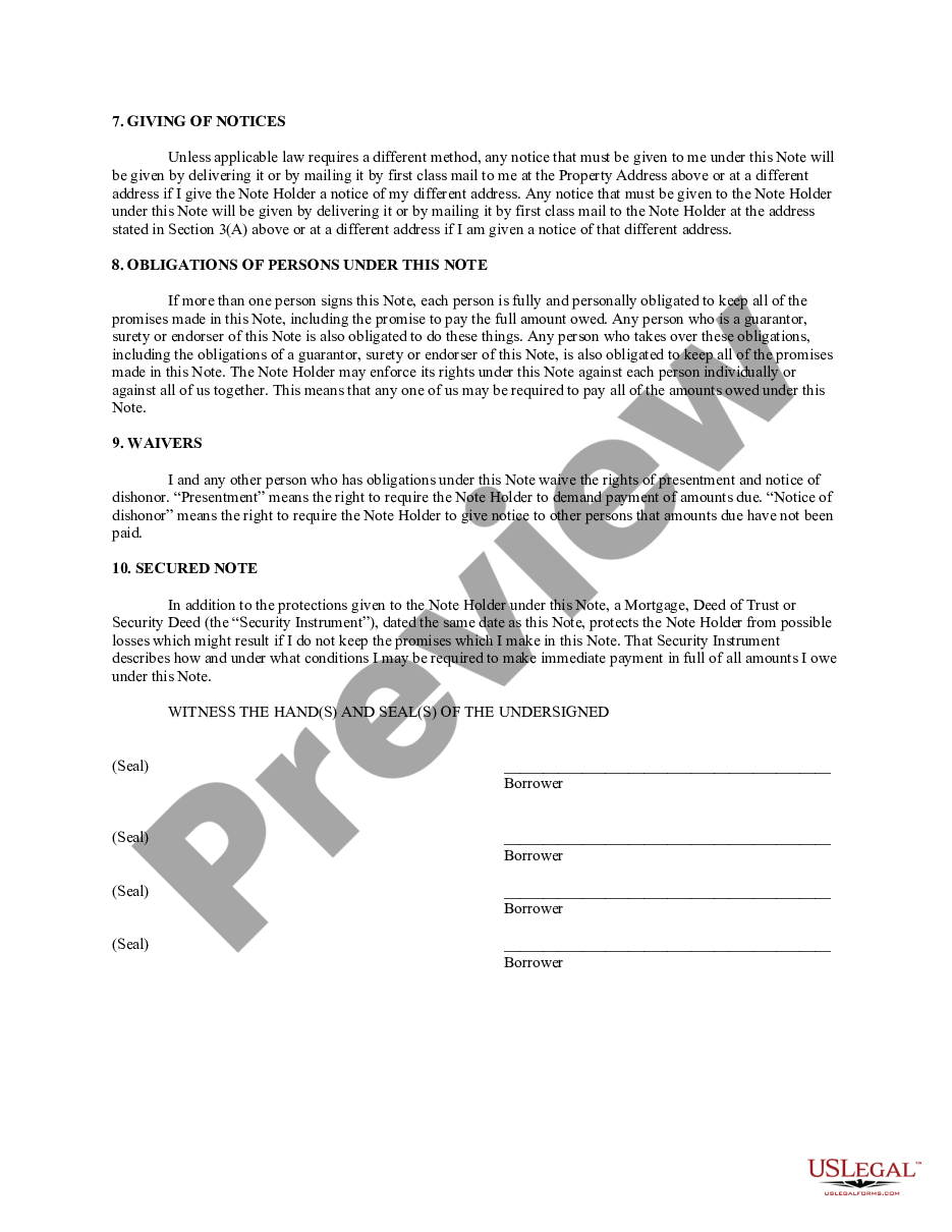 page 2 Arizona Installments Fixed Rate Promissory Note Secured by Residential Real Estate preview