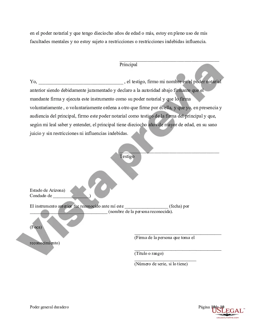 Preview Poder general duradero para la propiedad y las finanzas o efectivo financiero en caso de incapacidad