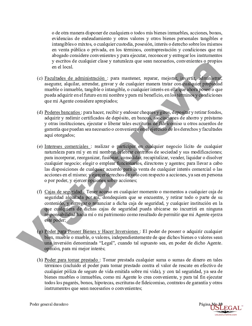 Preview Poder general duradero para la propiedad y las finanzas o efectivo financiero en caso de incapacidad