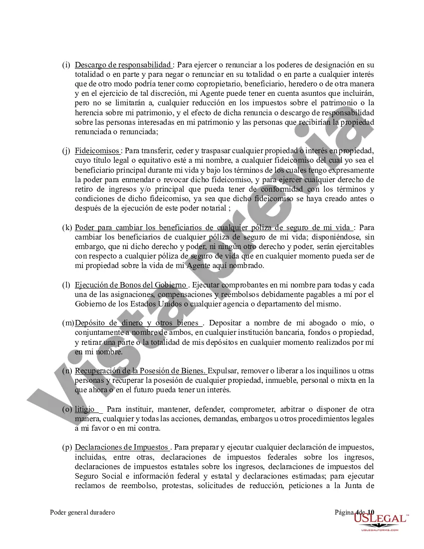 Preview Poder general duradero para la propiedad y las finanzas o efectivo financiero en caso de incapacidad