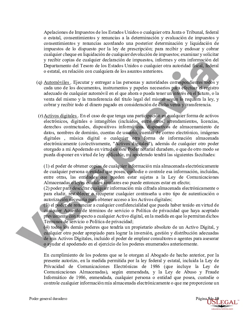 Preview Poder general duradero para la propiedad y las finanzas o efectivo financiero en caso de incapacidad