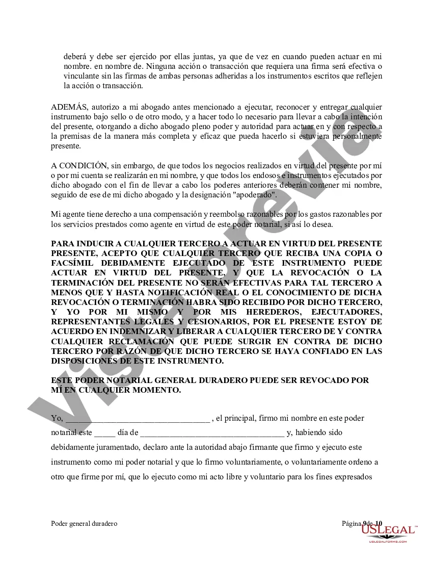 Preview Poder general duradero para la propiedad y las finanzas o efectivo financiero en caso de incapacidad