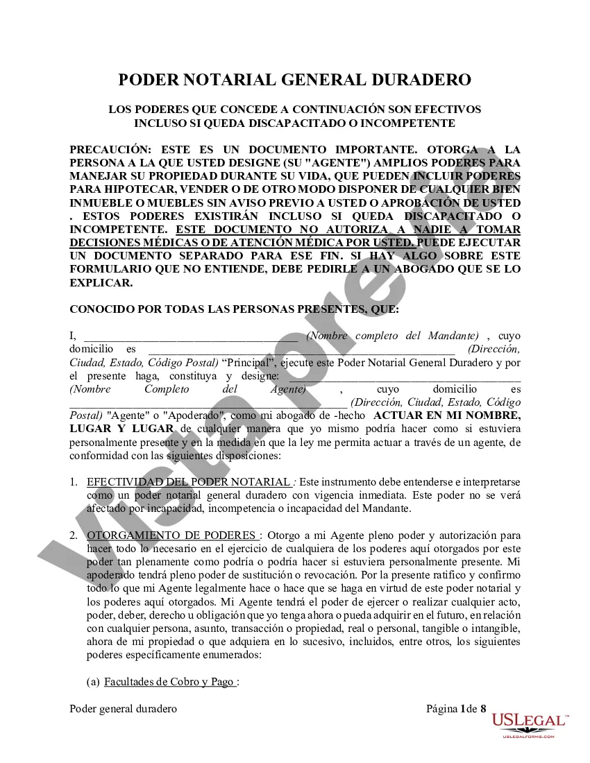 Preview Poder General Duradero para Bienes y Finanzas o Financiero Efectivo Inmediatamente