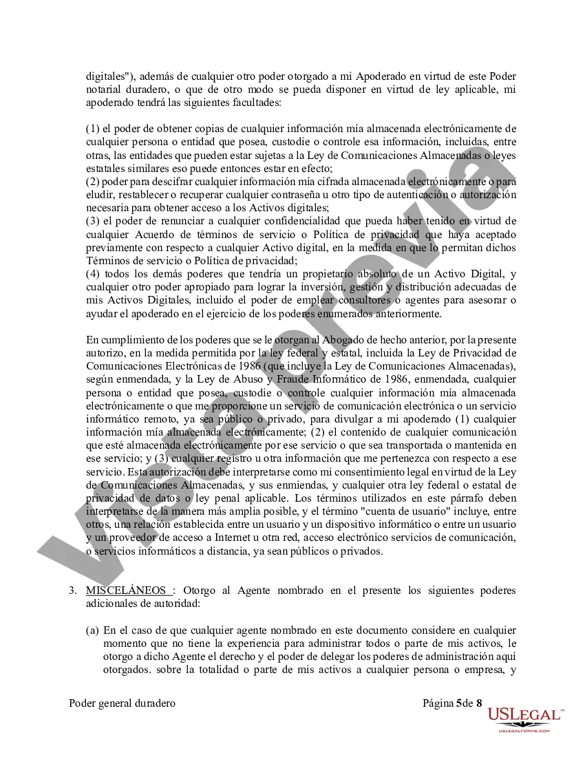 Preview Poder General Duradero para Bienes y Finanzas o Financiero Efectivo Inmediatamente